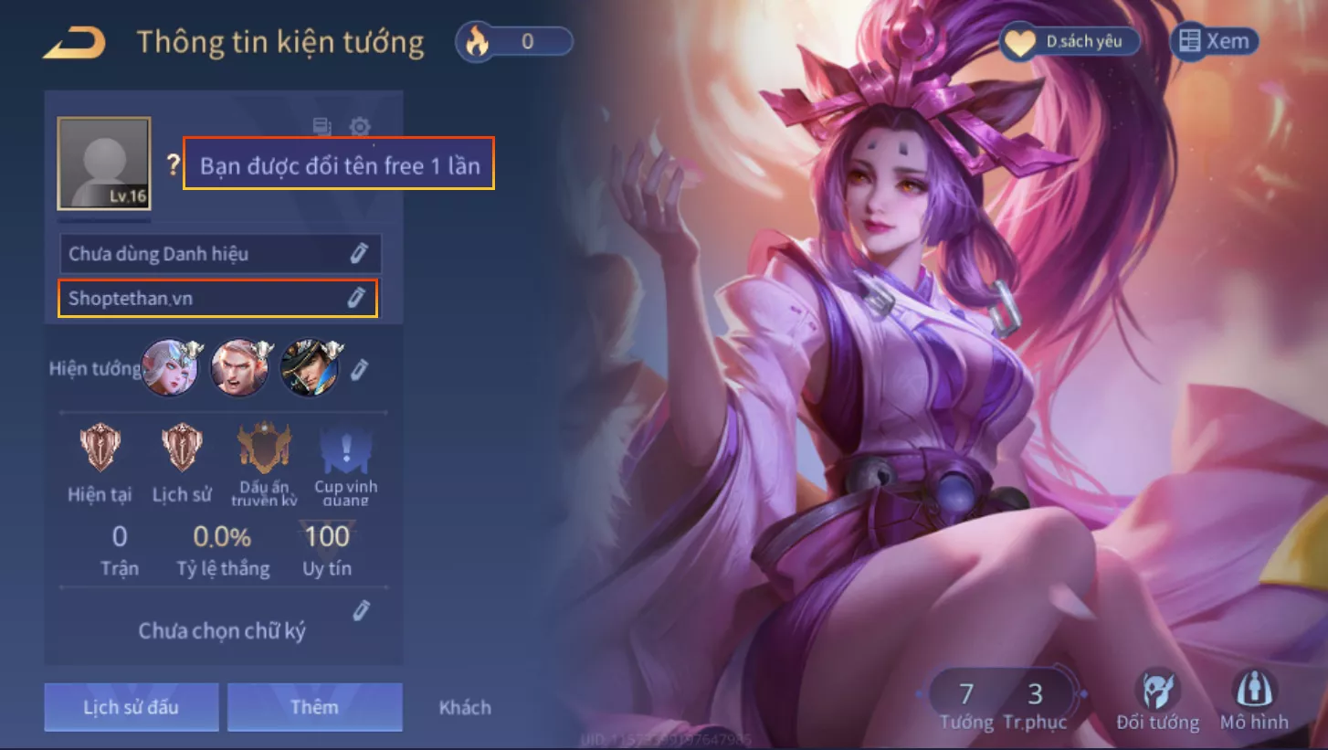 ACC REG: Arum tuyệt sắc, sẵn tướng, trắng thông tin, free đổi tên… bao banbao back